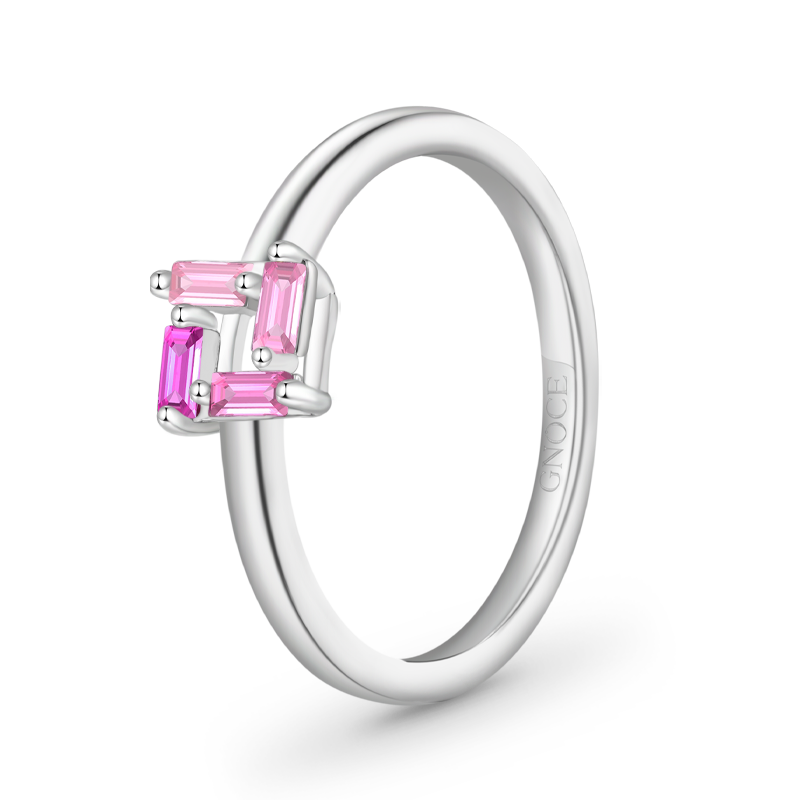 Gnoce Rectangular Flat Cut Pink Ring Platinum-plated Silver Blend_2