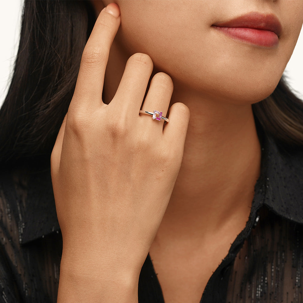 Gnoce Rectangular Flat Cut Pink Ring Platinum-plated Silver Blend_4