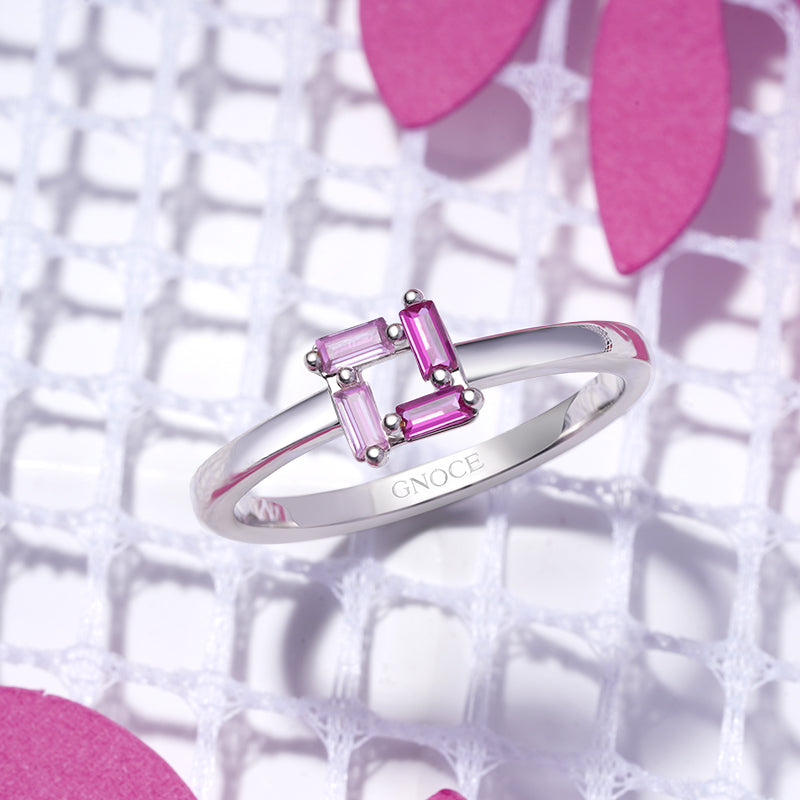 Gnoce Rectangular Flat Cut Pink Ring Platinum-plated Silver Blend_3