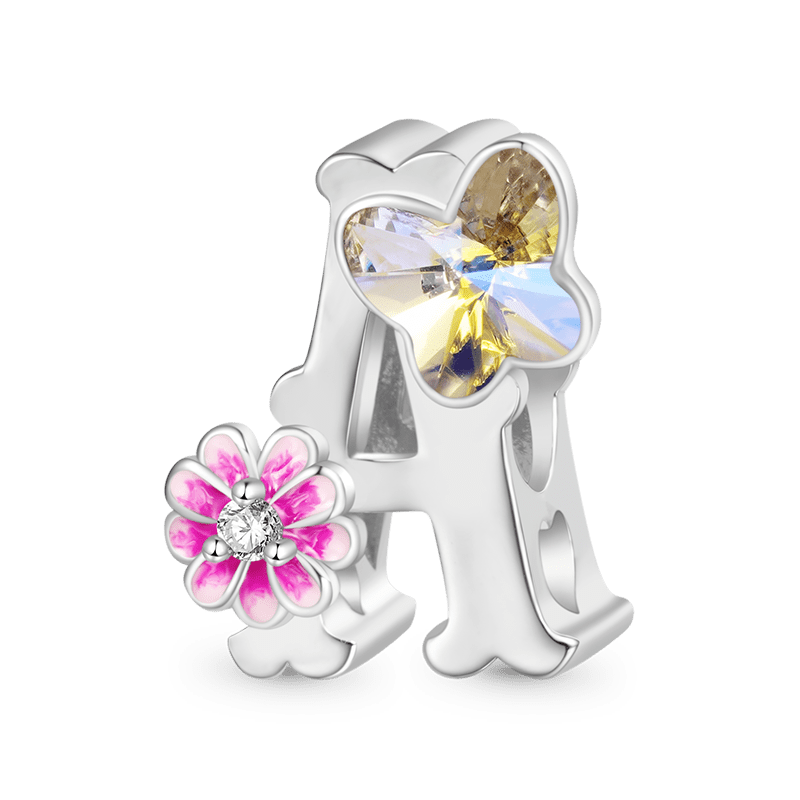 Gnoce Initial Letter Flower Personalized Charm Platinum-plated Silver Blend_1
