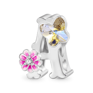 Gnoce Initial Letter Flower Personalized Charm Platinum-plated Silver Blend_1