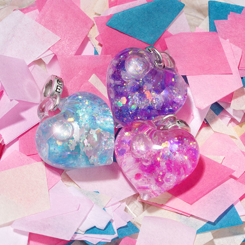 Gnoce Pink Glitter Heart Pendant Dangle Charm_3