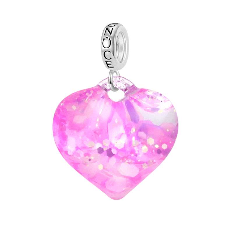 Gnoce Pink Glitter Heart Pendant Dangle Charm_1