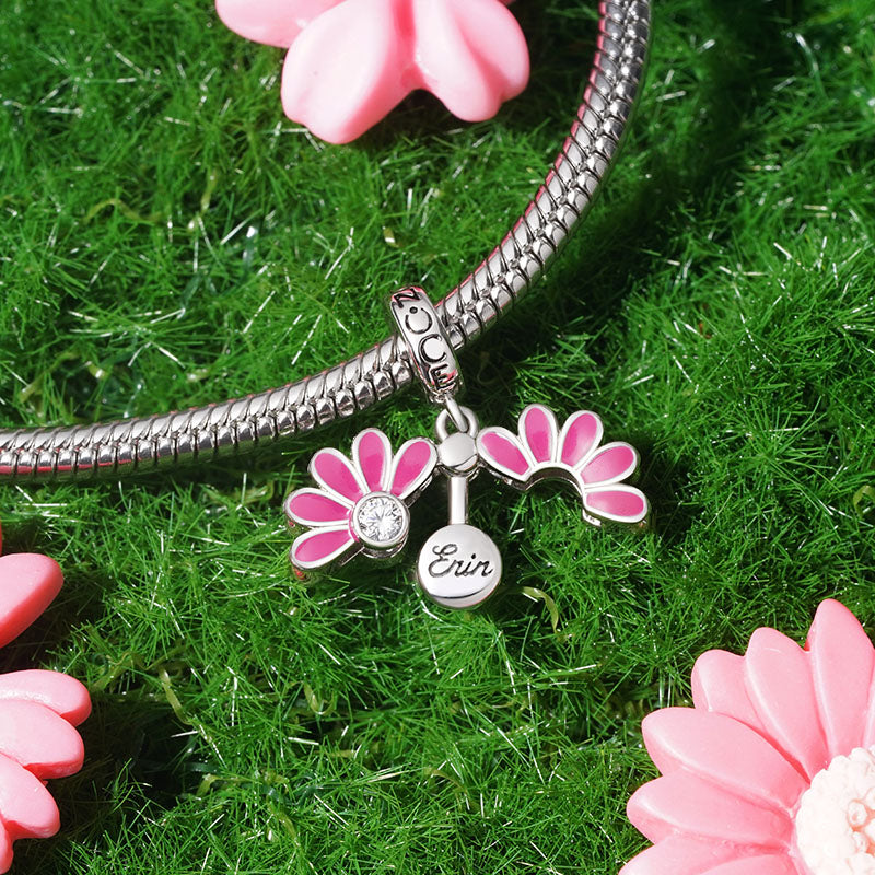Gnoce Engravable Name Daisy Birthstone Pendant Dangle Charm_4