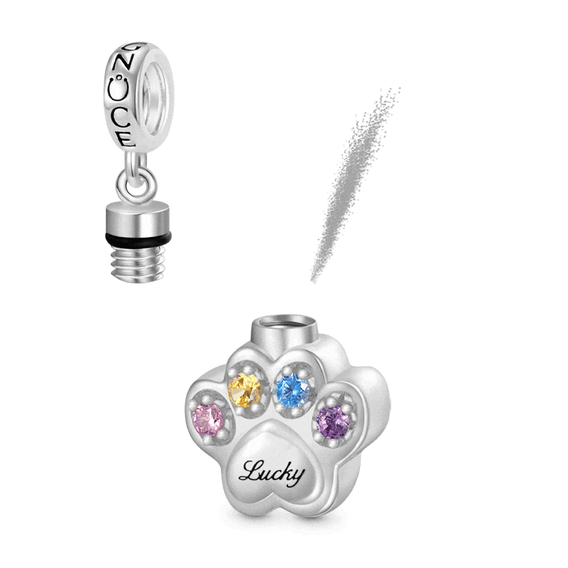 Gnoce Engravable "Forever In Our Hearts" Pet Paw Memorial Urn Ashes Pendant Dangle Charm_1
