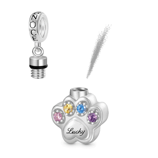 Gnoce Engravable "Forever In Our Hearts" Pet Paw Memorial Urn Ashes Pendant Dangle Charm_1