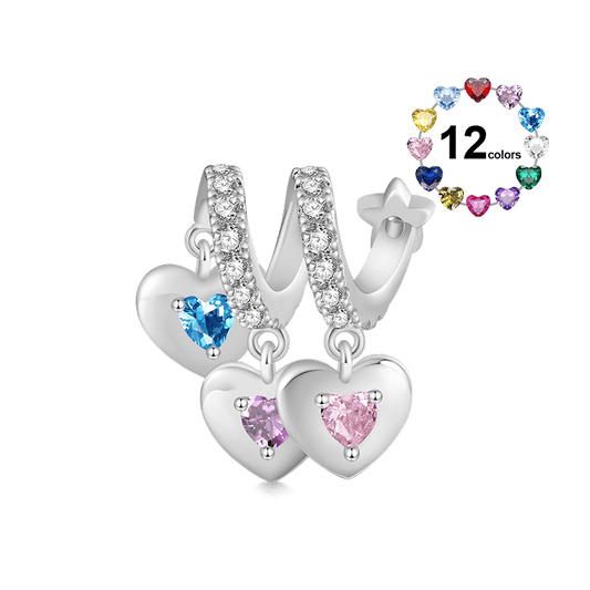 Gnoce Engravable Three Hearts Family Birthstone Pendant Dangle Charm_1