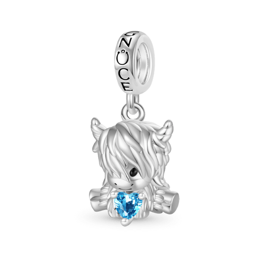 Gnoce Highland Cow Embraces Heart Birthstone Pendant Dangle Charm_1