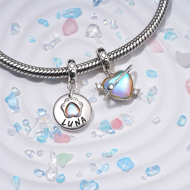 Gnoce Engravable Moonstone Pet Paws Pendant Dangle Charm_3