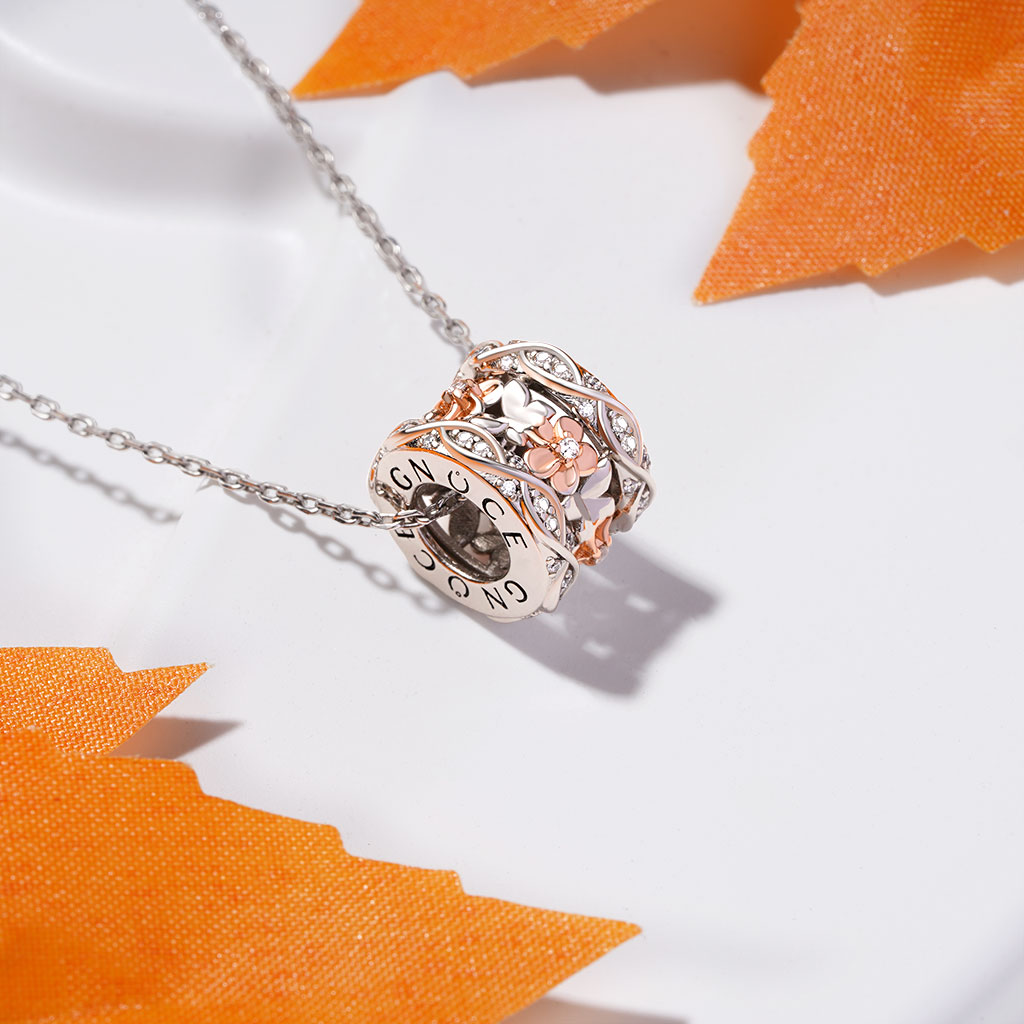 Gnoce Rose Gold Flower Butterfly Pendant Necklace_3