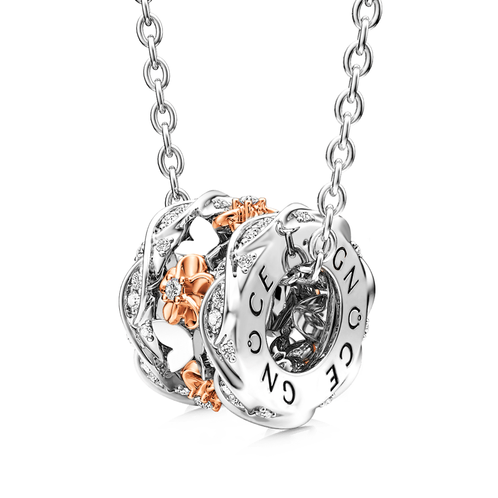 Gnoce Rose Gold Flower Butterfly Pendant Necklace_1