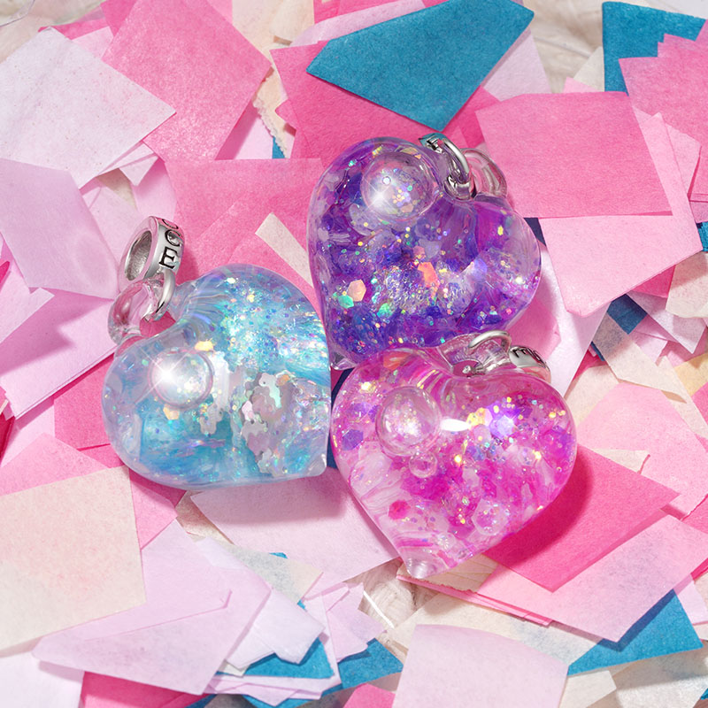 Gnoce Purple Liquid Glitter Heart Necklace_3