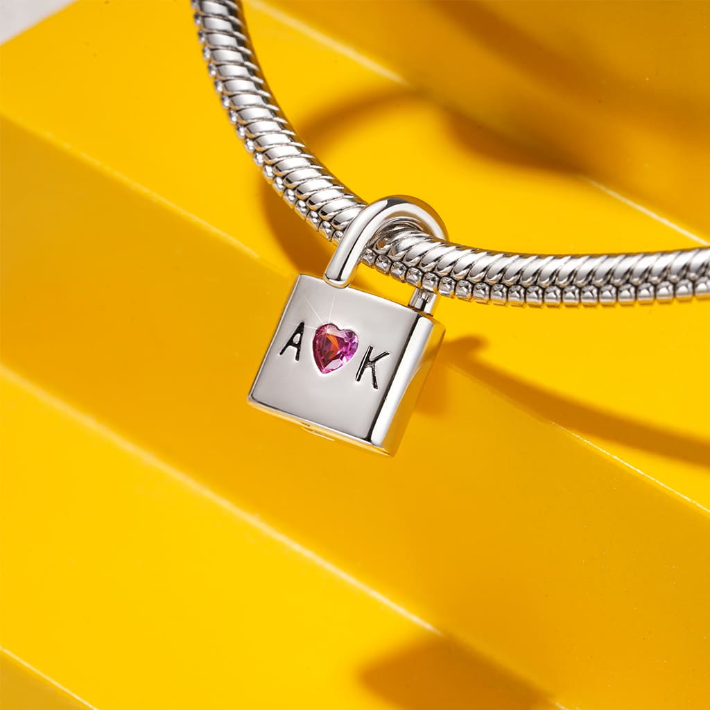 Gnoce Personalized Letter Openable Lock Charm Platinum-plated Silver Blend_4