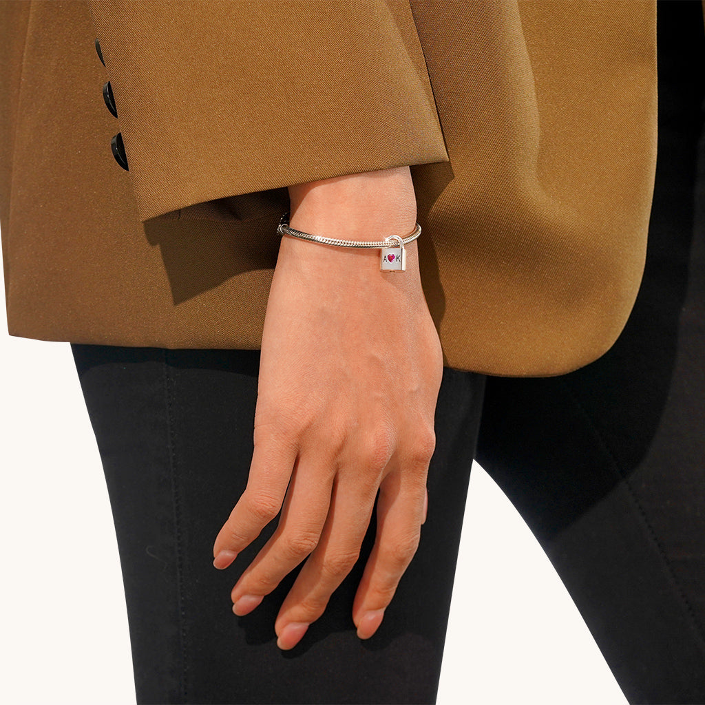 Gnoce Personalized Letter Openable Lock Charm Platinum-plated Silver Blend_5