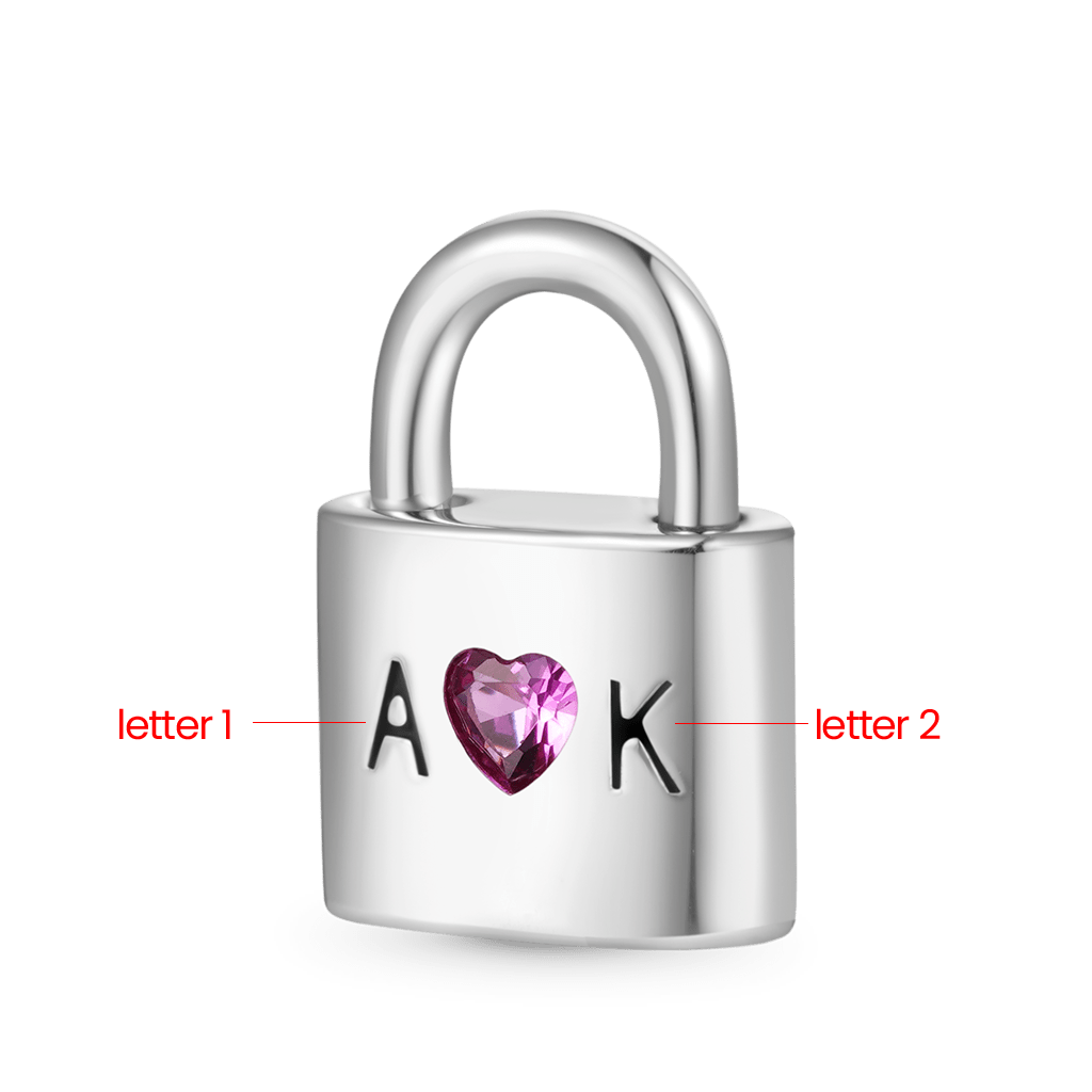 Gnoce Personalized Letter Openable Lock Charm Platinum-plated Silver Blend_2