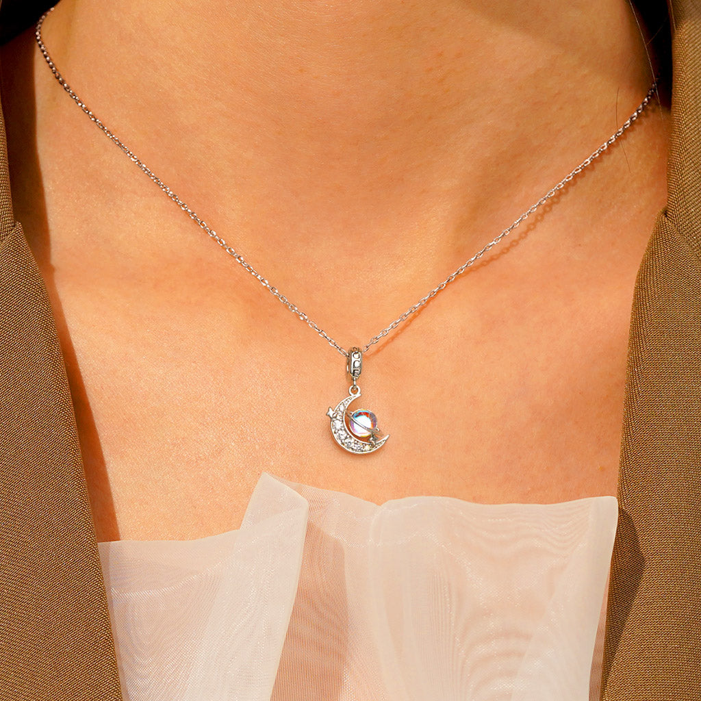 Gnoce Galaxy Crescent Moon Charm Platinum-plated Silver Blend_5