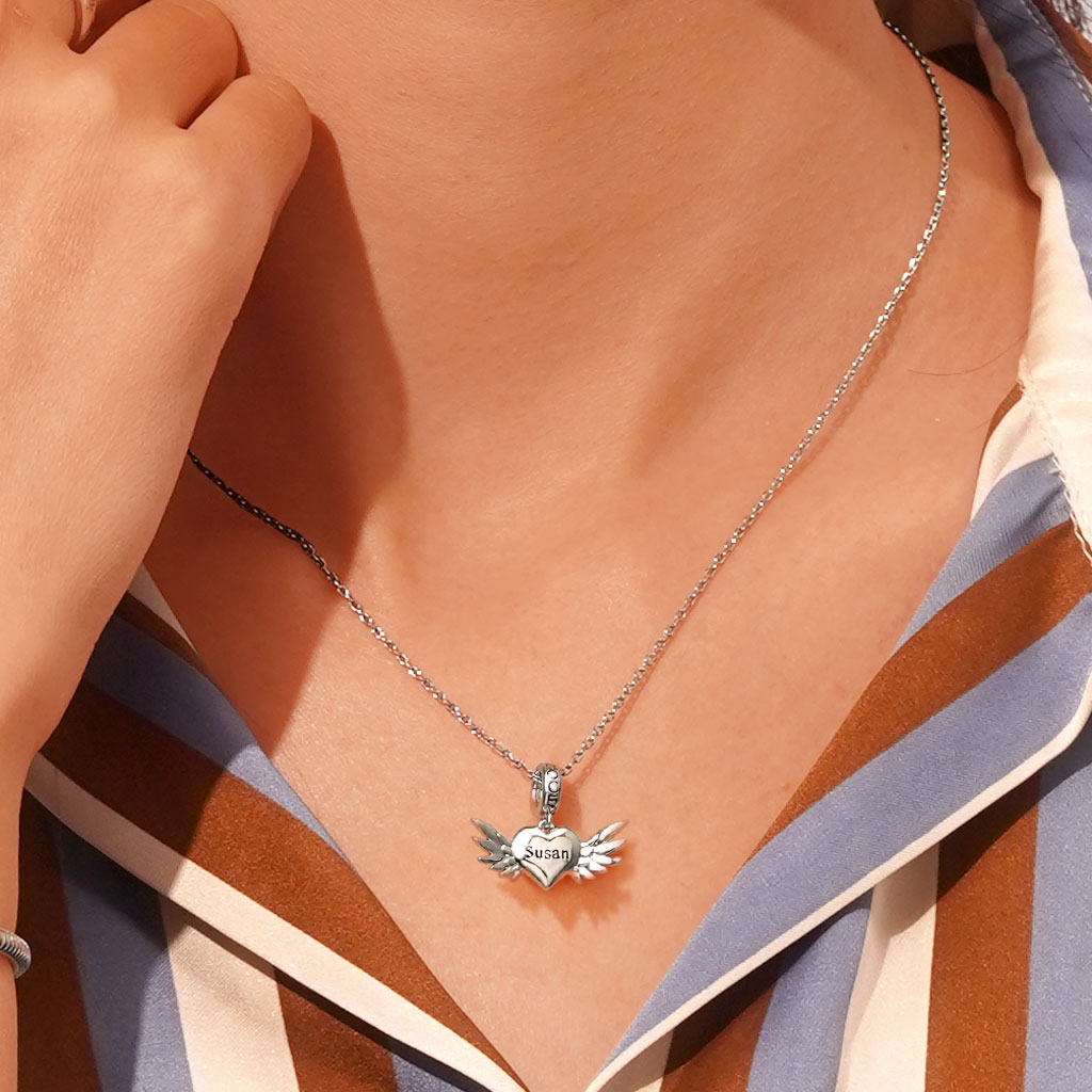 Gnoce Engravable Love Wings Pendant Dangle Charm_3