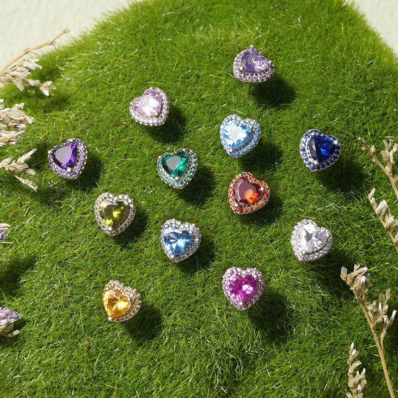 Gnoce Red Heart Birthstone Stud Earrings_3