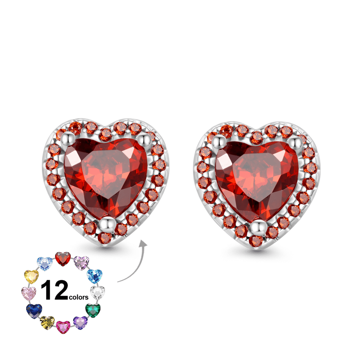Gnoce Red Heart Birthstone Stud Earrings_1