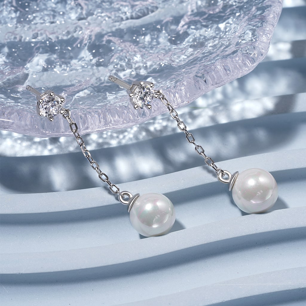 Gnoce Pearl Stud Earrings Platinum-plated Silver Blend_3