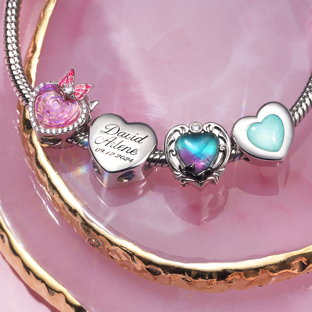 Gnoce Engravable Heart Personalized Photo Charm Platinum-plated Silver Blend_2