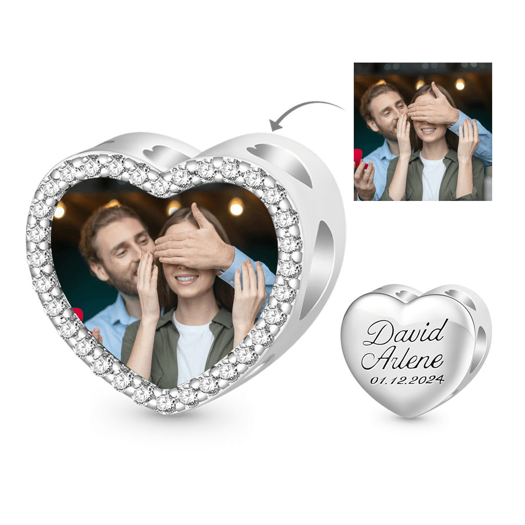 Gnoce Engravable Heart Personalized Photo Charm Platinum-plated Silver Blend_1