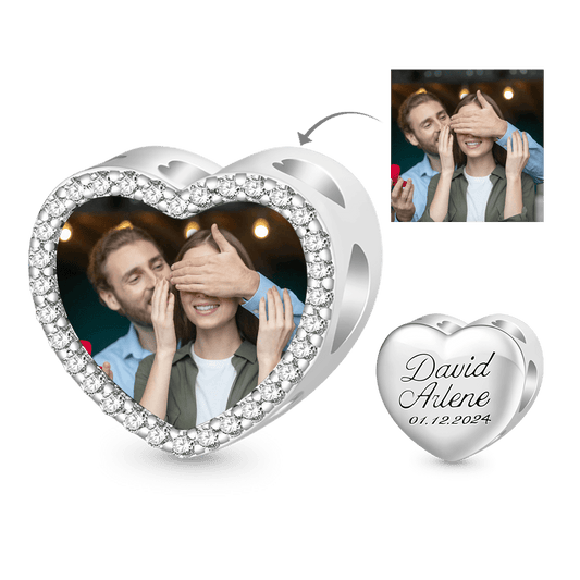 Gnoce Engravable Heart Personalized Photo Charm Platinum-plated Silver Blend_1