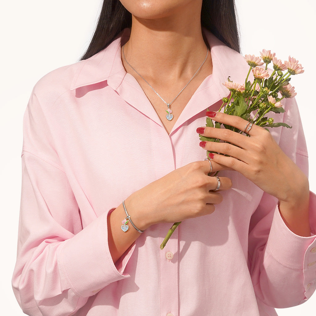 Gnoce Tulip Heart Pendant Dangle Charm_4