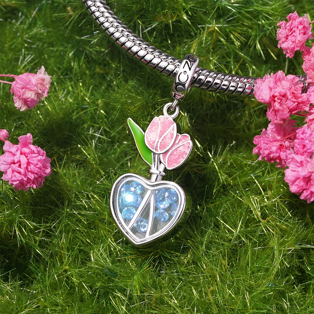 Gnoce Tulip Heart Pendant Dangle Charm_3