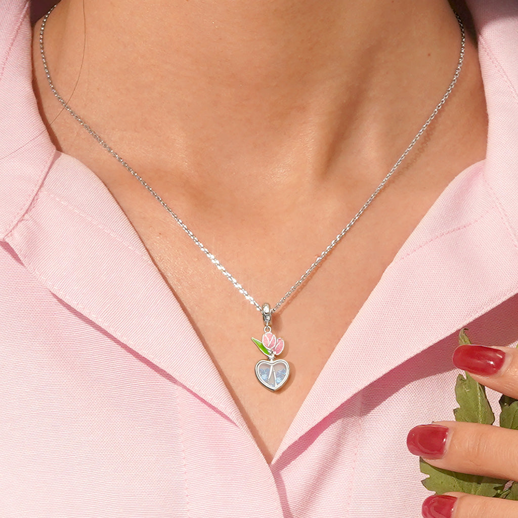 Gnoce Tulip Heart Pendant Dangle Charm_5