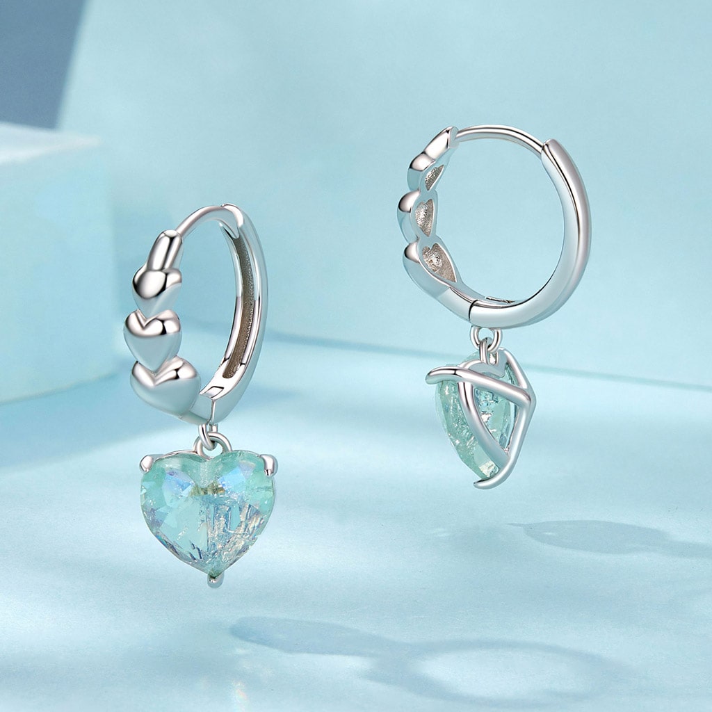 Gnoce Blue Green Ice Flower Love Heart Dangle Earrings_2