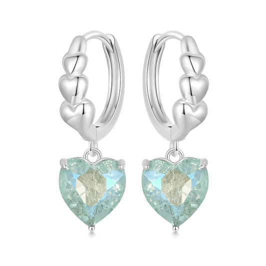 Gnoce Blue Green Ice Flower Love Heart Dangle Earrings_1
