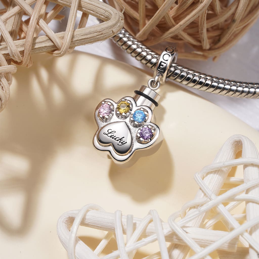 Gnoce Engravable "Forever In Our Hearts" Pet Paw Memorial Urn Ashes Pendant Dangle Charm_5