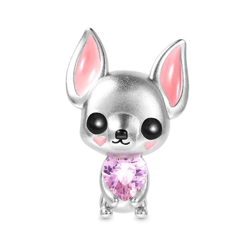 Chihuahua Embraces Heart Gemstone Charm Bead Sterling Silver_1