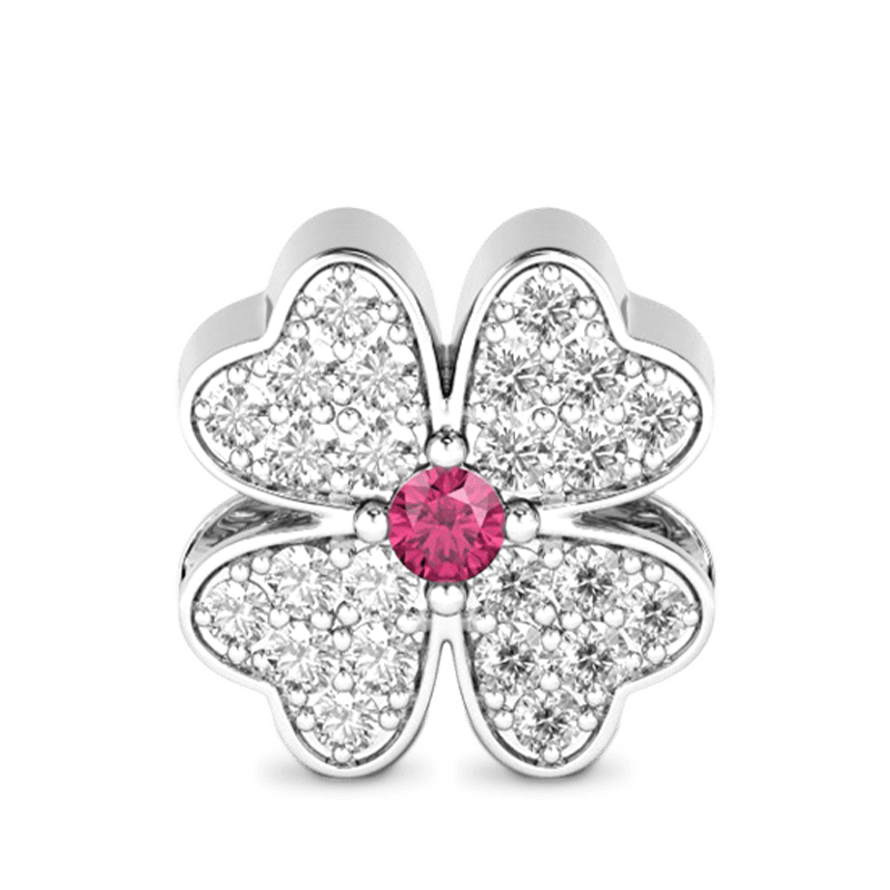 Gnoce "Make Your Own Luck" Four-Leaf Clover 925 Sterling Silver with White and Pink stone Inlaid Great Gift For Mom,Sister And Best Friend Bead Charm_1
