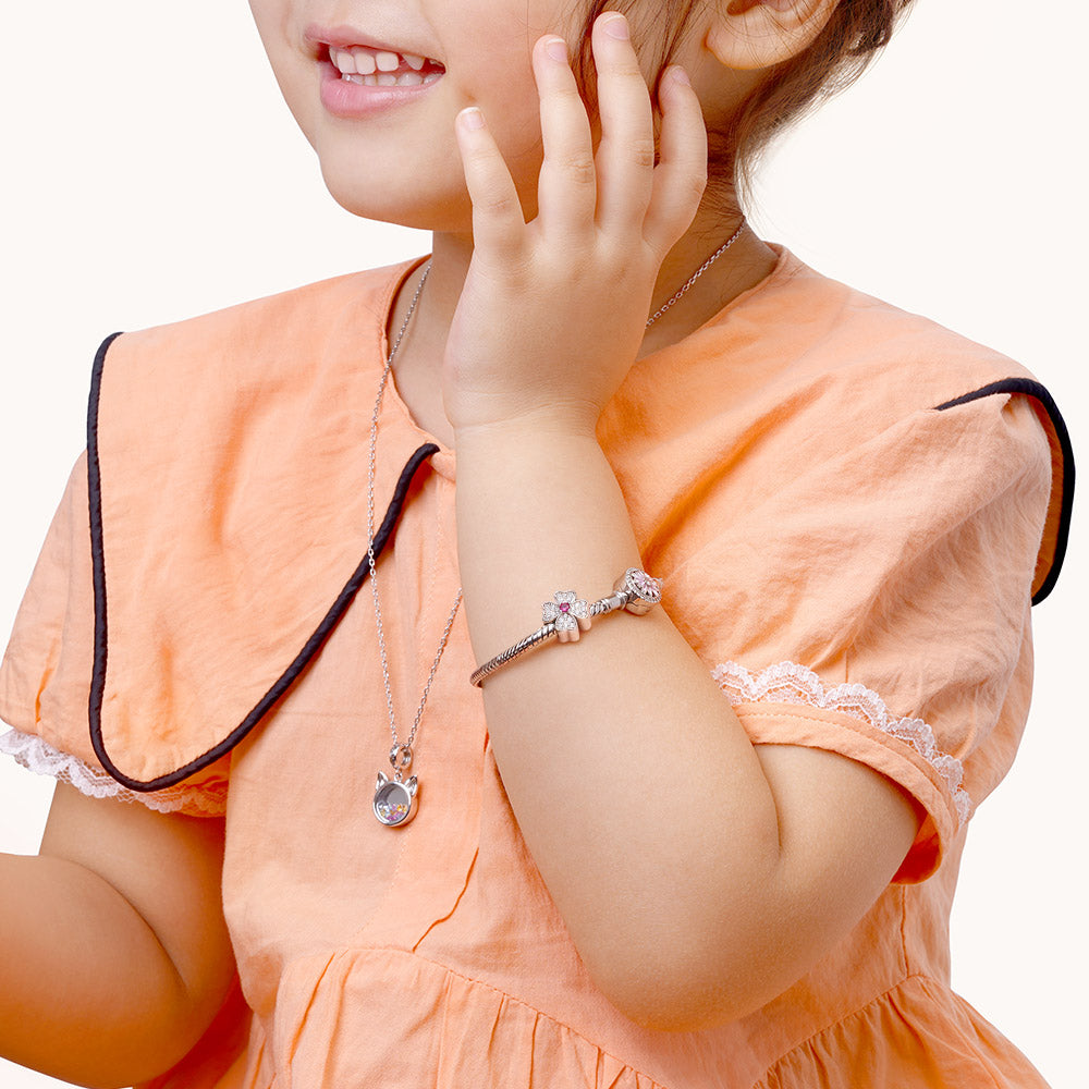 Gnoce "Make Your Own Luck" Four-Leaf Clover 925 Sterling Silver with White and Pink stone Inlaid Great Gift For Mom,Sister And Best Friend Bead Charm_4