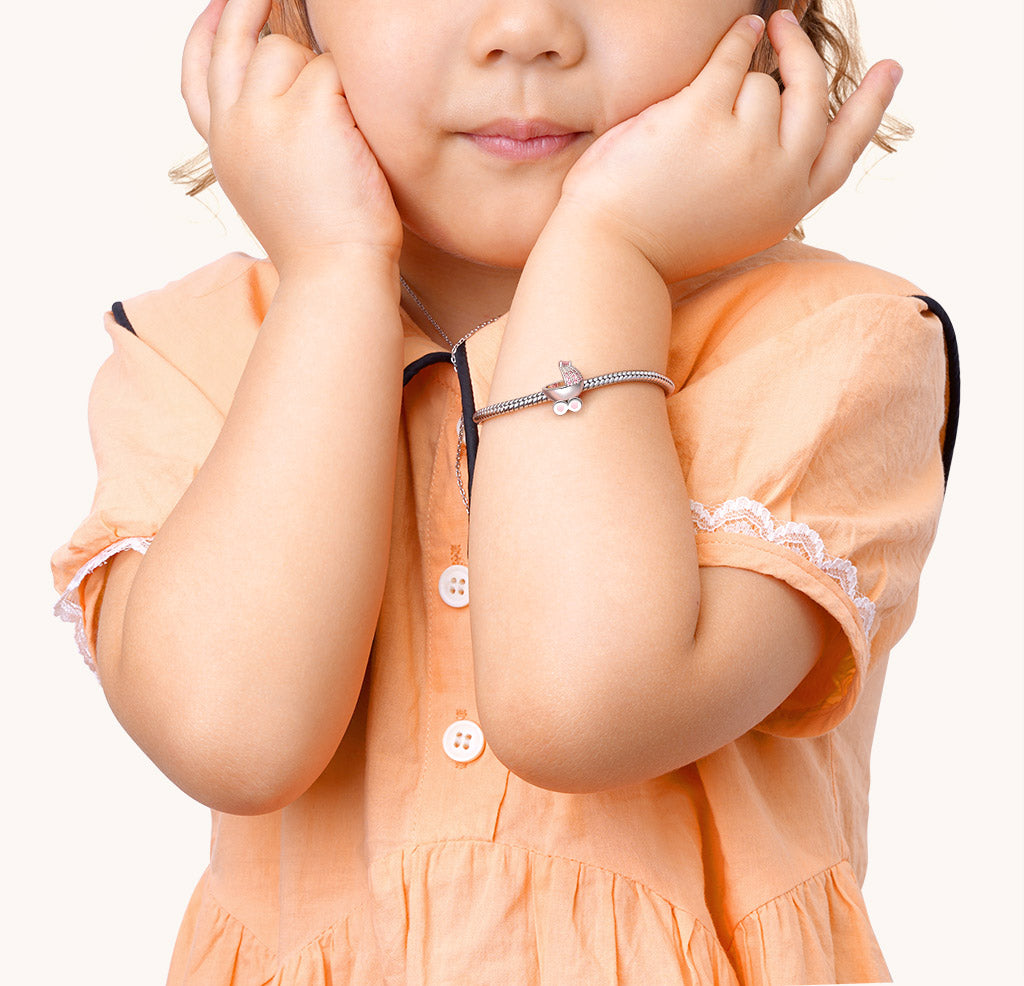 Gnoce "Best Gift For New Mom" Baby's Pink Pram Photo Charm Sterling Silver_3