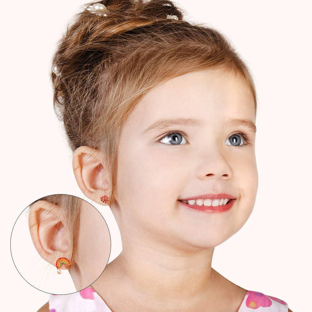 Gnoce "You Are My Sunshine" Rainbow Stud Earrings Asymmetric Earring Set Sterling Silver 18k Rose Gold Plated_3