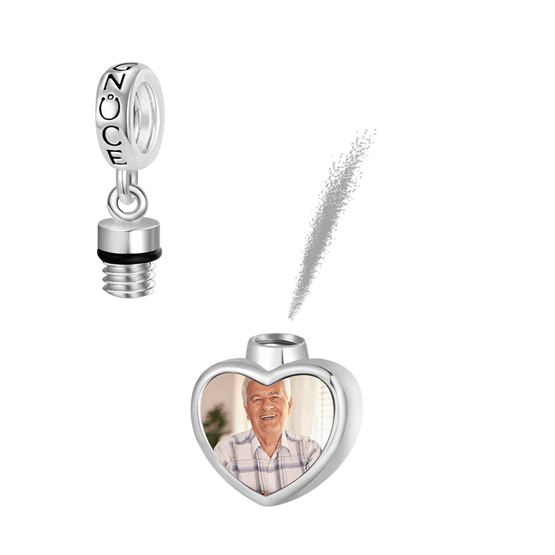 Gnoce Personalized Photo Heart Urn Ashes Charm Platinum-plated Silver Blend_1