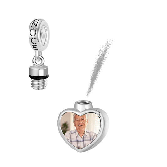 Gnoce Personalized Photo Heart Urn Ashes Charm Platinum-plated Silver Blend_1