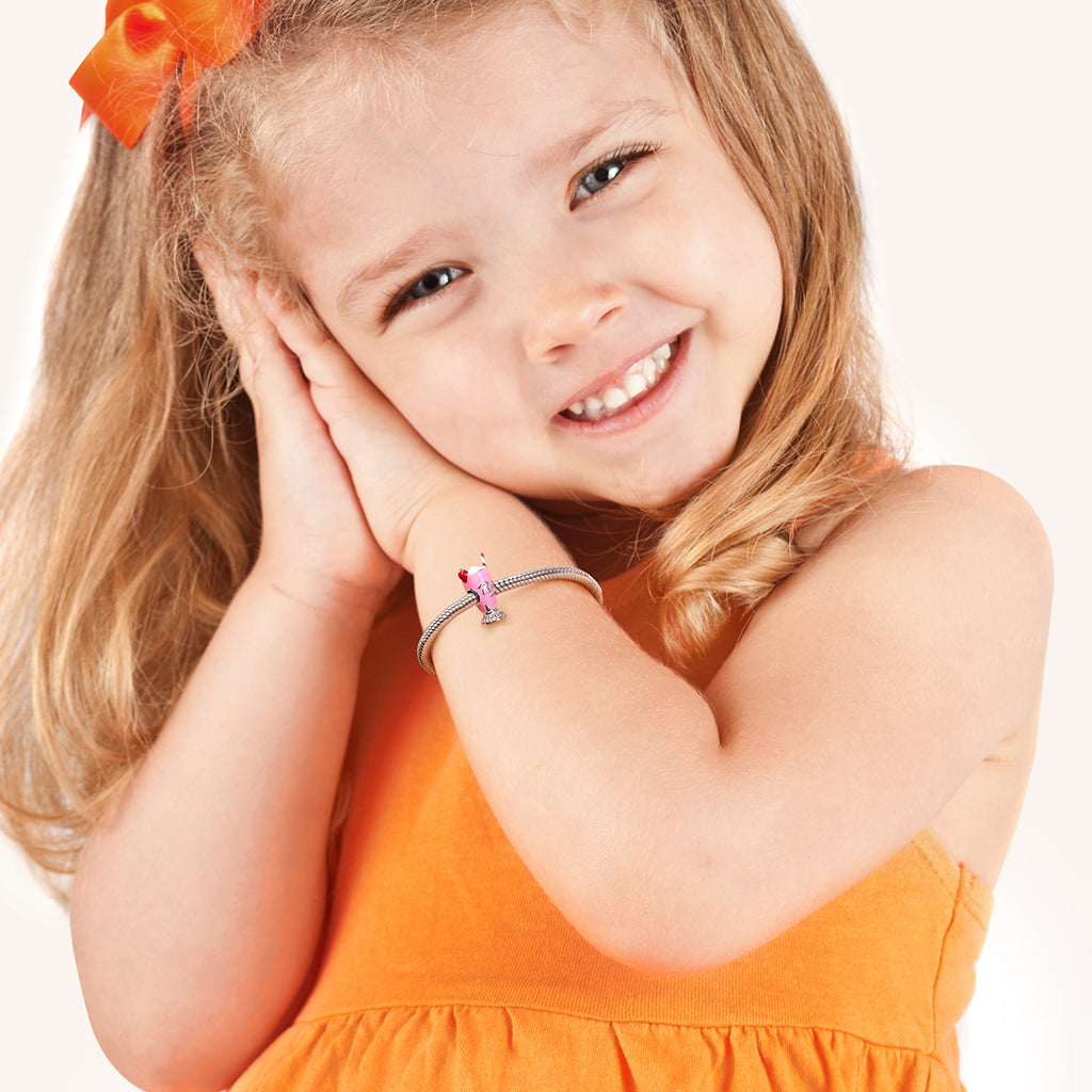 Strawberry Milkshake Charm Sterling Silver Red Enameled Bead fit Bracelet_3