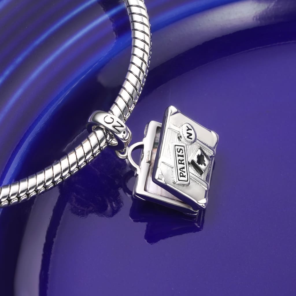 Gnoce Openable Personalized Photo Suitcase Pendant Dangle Charm_3