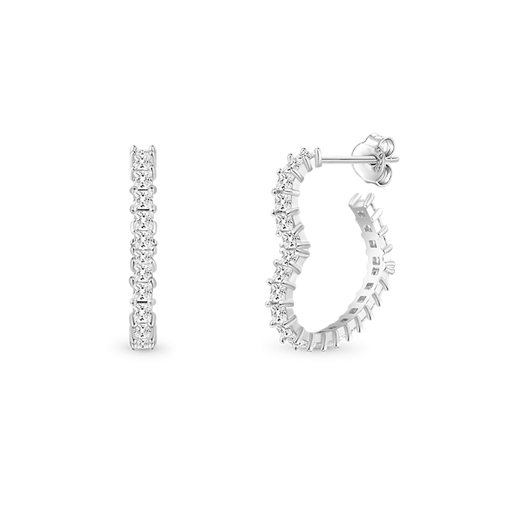 Gnoce Princess Cut Love Heart Stud Earrings Platinum-plated Silver Blend_2