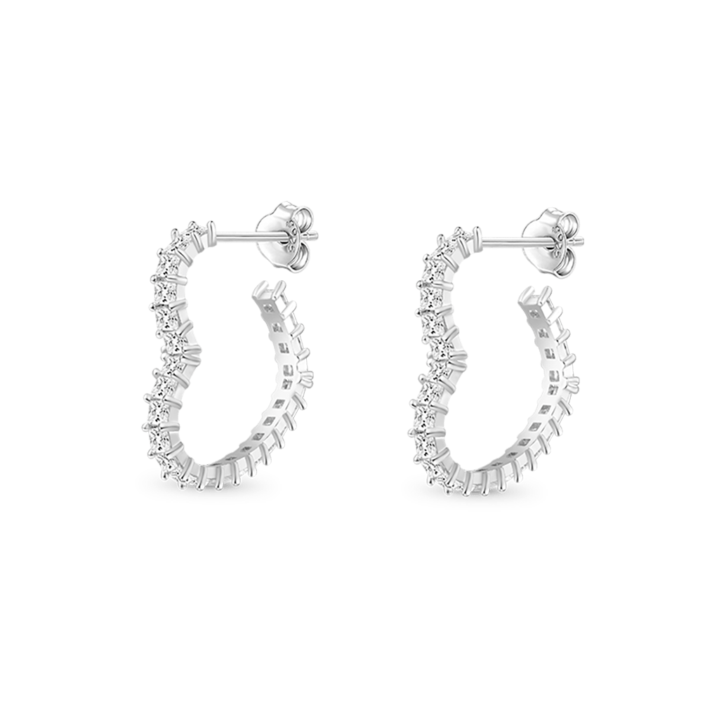 Gnoce Princess Cut Love Heart Stud Earrings Platinum-plated Silver Blend_1