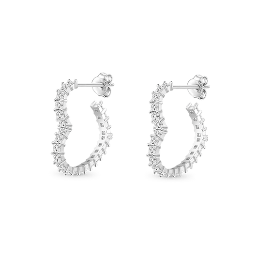 Gnoce Princess Cut Love Heart Stud Earrings Platinum-plated Silver Blend_1