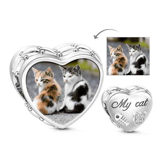 Gnoce Heart Cute Animal Cat Photo Charm Platinum-plated Silver Blend_1