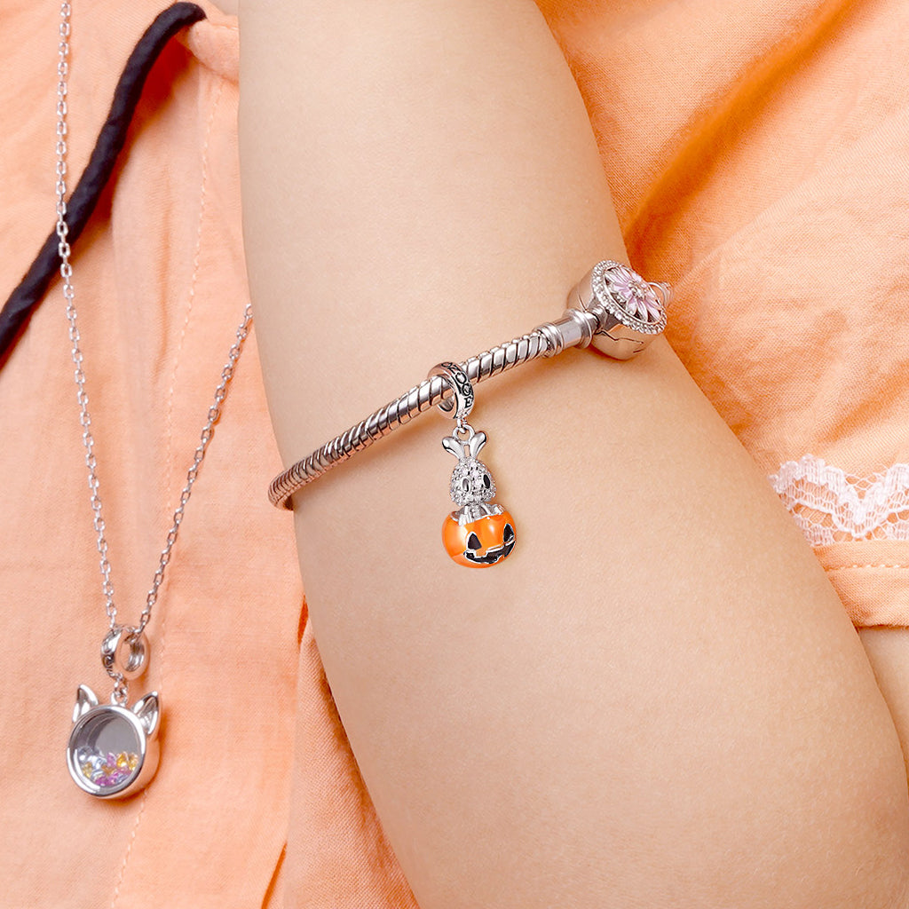 Rabbit in Smiling Pumpkin Pendant Dangle Charm Sterling Silver_3