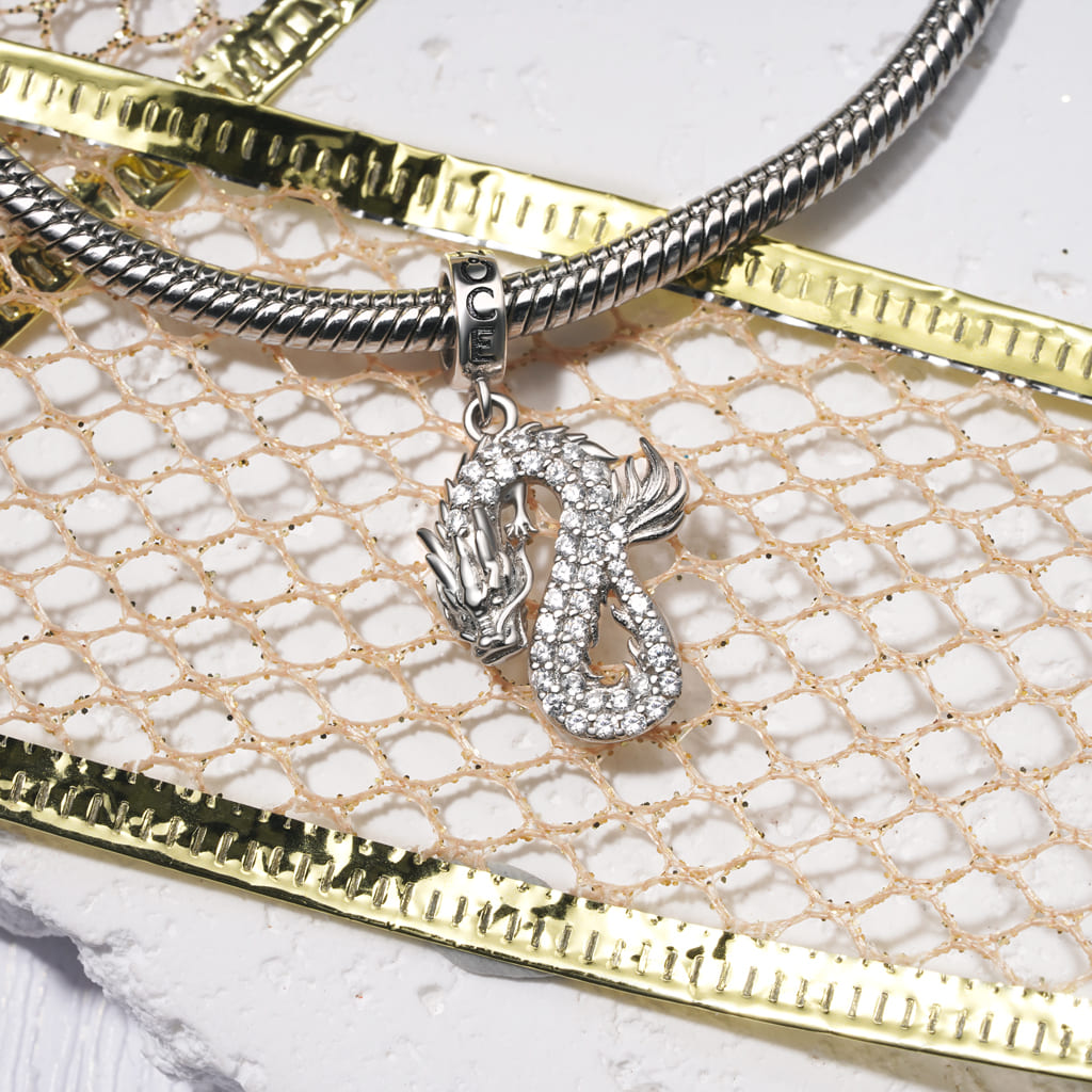 Gnoce Sparkling Silver Dragon Pendant Dangle Charm_3