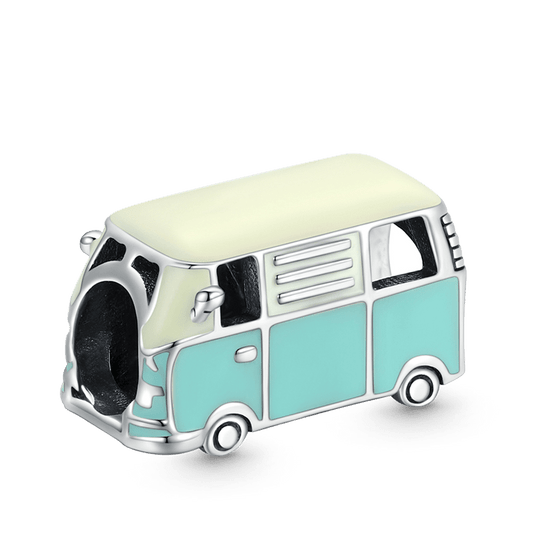 Mini Bus Charm Bead 925 Sterling Silver with Off-white & Light Blue Enamels_1
