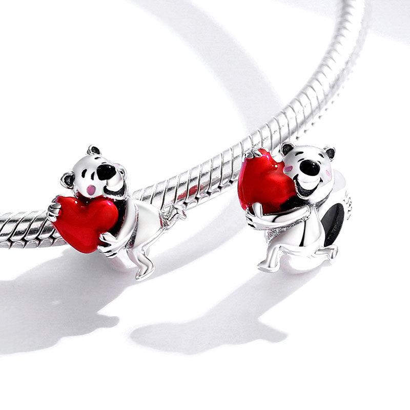 Bear Embraces Red Heart Stopper for Charm Bracelets 925 Sterling Silver_2